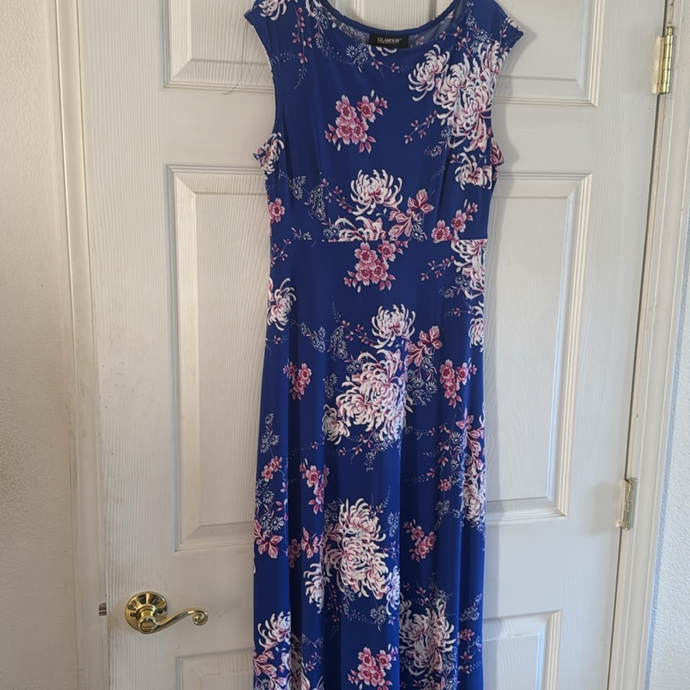 Floral Blue Sleeveless Dress
